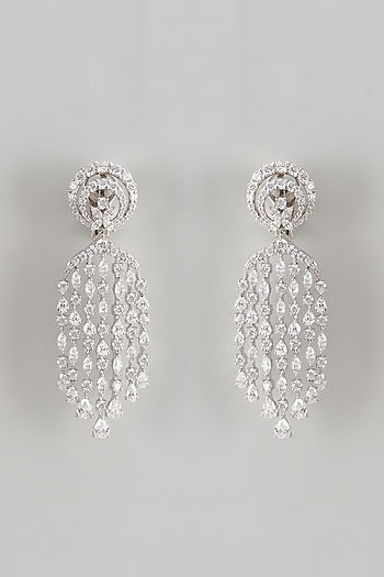 White Finish Swarovski Zirconia Dangler Earrings In Sterling Silver