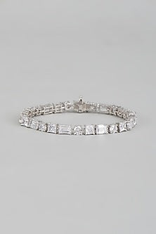 White Finish Swarovski Zirconia Tennis Bracelet In Sterling Silver