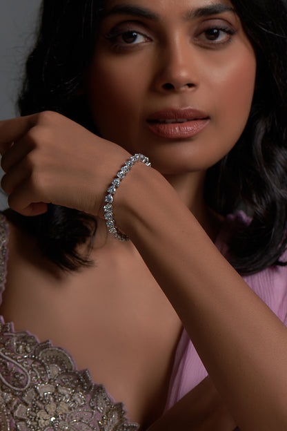White Finish Swarovski Zirconia Tennis Bracelet In Sterling Silver