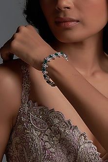 White Finish Emerald Synthetic & Swarovski Zirconia Tennis Bracelet In Sterling Silver
