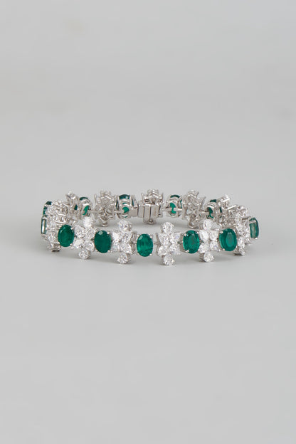 White Finish Emerald Synthetic & Swarovski Zirconia Tennis Bracelet In Sterling Silver