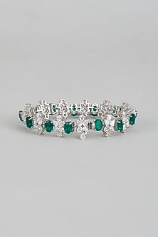 White Finish Emerald Synthetic & Swarovski Zirconia Tennis Bracelet In Sterling Silver