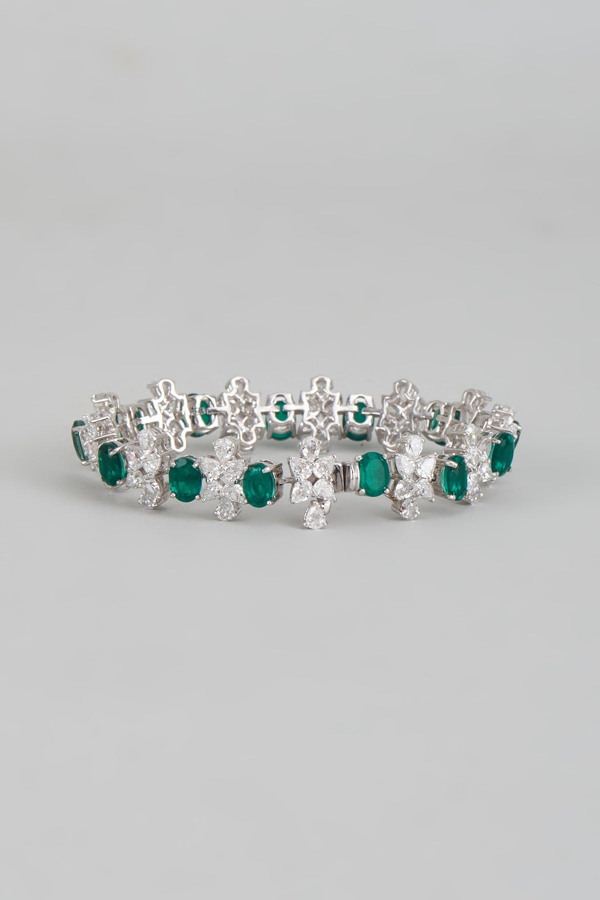 White Finish Emerald Synthetic & Swarovski Zirconia Tennis Bracelet In Sterling Silver
