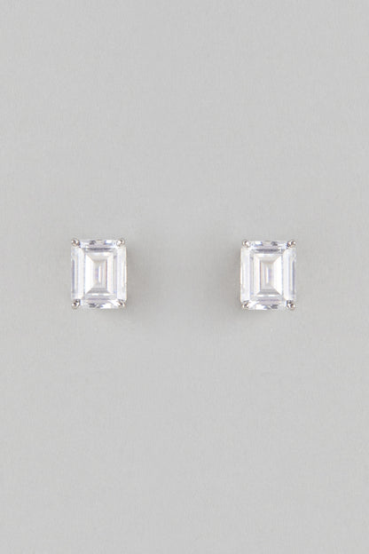 White Finish White Stone Stud Earrings In Sterling Silver