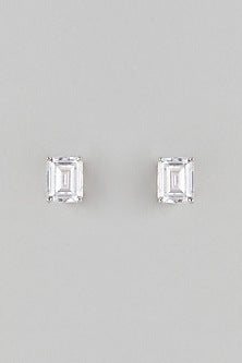 White Finish White Stone Stud Earrings In Sterling Silver