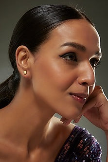 White Finish Yellow Swarovski Zircon Stud Earrings In Sterling Silver
