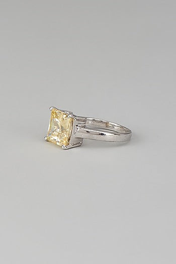 White Finish Swarovski Zircon Princess Shaped Ring In Sterling Silver