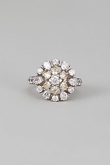 White Finish Swarovski Zircon Ring In Sterling Silver