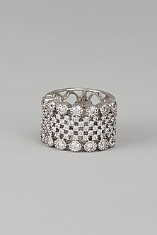 White Finish Swarovski Zircon Mix Cut Ring In Sterling Silver