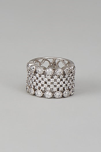 White Finish Swarovski Zircon Mix Cut Ring In Sterling Silver