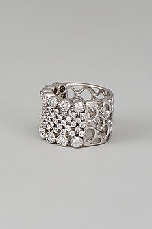 White Finish Swarovski Zircon Mix Cut Ring In Sterling Silver