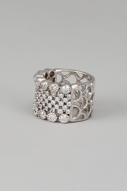 White Finish Swarovski Zircon Mix Cut Ring In Sterling Silver