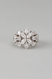 White Finish Swarovski Zircon Ring In Sterling Silver