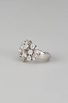 White Finish Swarovski Zircon Ring In Sterling Silver