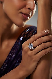 White Finish Swarovski Zircon Ring In Sterling Silver