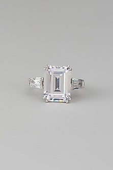 White Finish Swarovski Zircon Ring In Sterling Silver