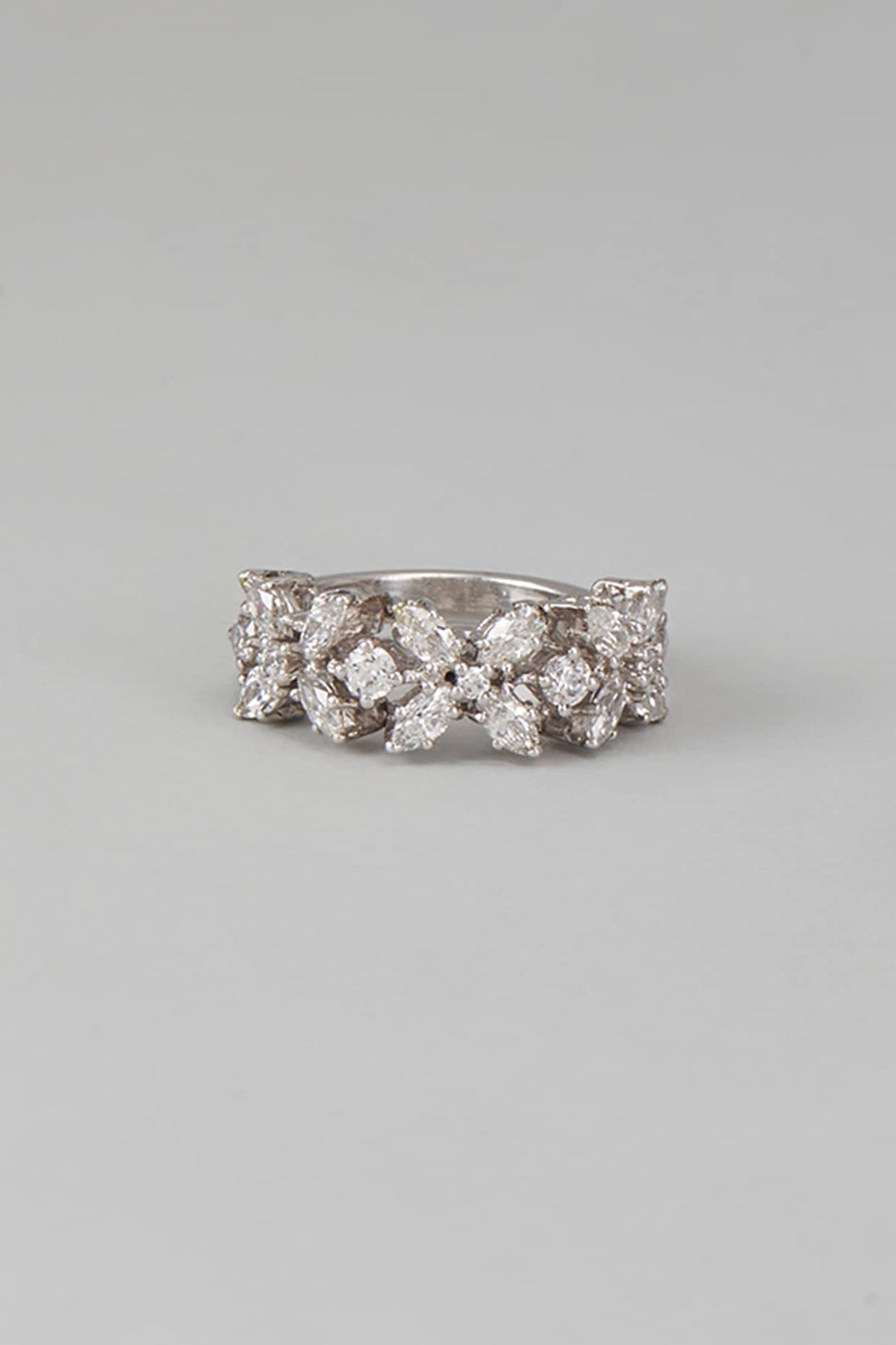 White Finish Swarovski Zircon Ring In Sterling Silver