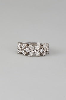 White Finish Swarovski Zircon Ring In Sterling Silver