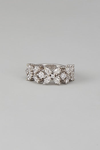 White Finish Swarovski Zircon Ring In Sterling Silver