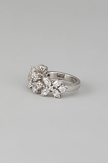 White Finish Swarovski Zircon Ring In Sterling Silver