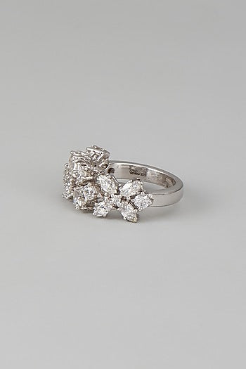 White Finish Swarovski Zircon Ring In Sterling Silver