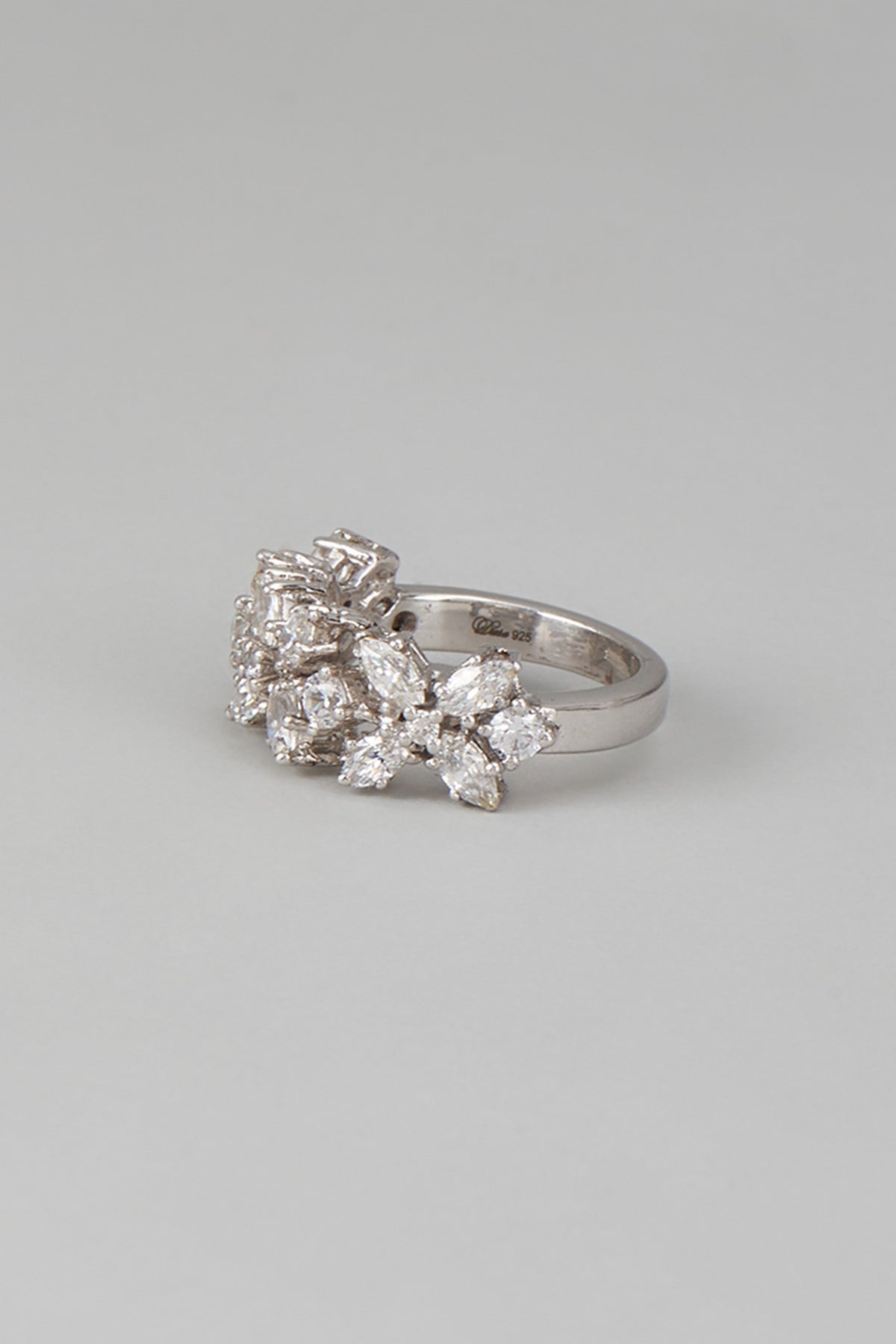White Finish Swarovski Zircon Ring In Sterling Silver