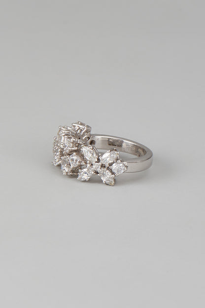 White Finish Swarovski Zircon Ring In Sterling Silver