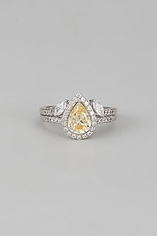 White Finish Swarovski Zircon Pear Shaped Ring In Sterling Silver