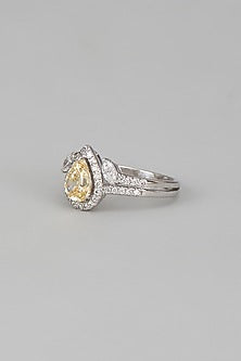 White Finish Swarovski Zircon Pear Shaped Ring In Sterling Silver
