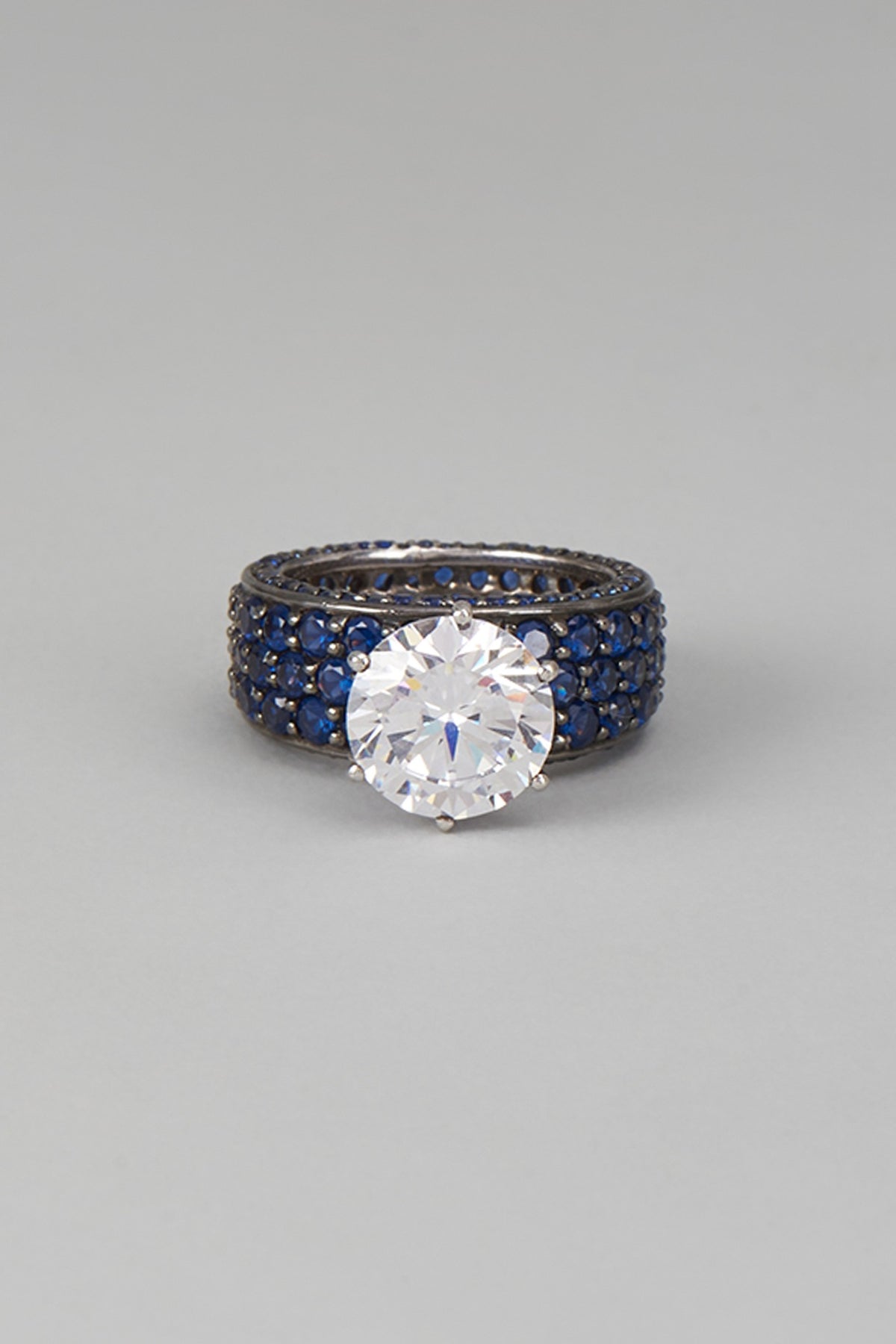 White Finish Blue & White Swarovski Zircon Ring In Sterling Silver