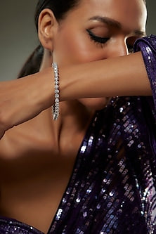 White Rhodium Finish Swarovski Zircon Bangle In Sterling Silver