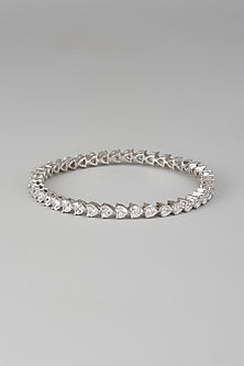 White Rhodium Finish Swarovski Zircon Bangle In Sterling Silver