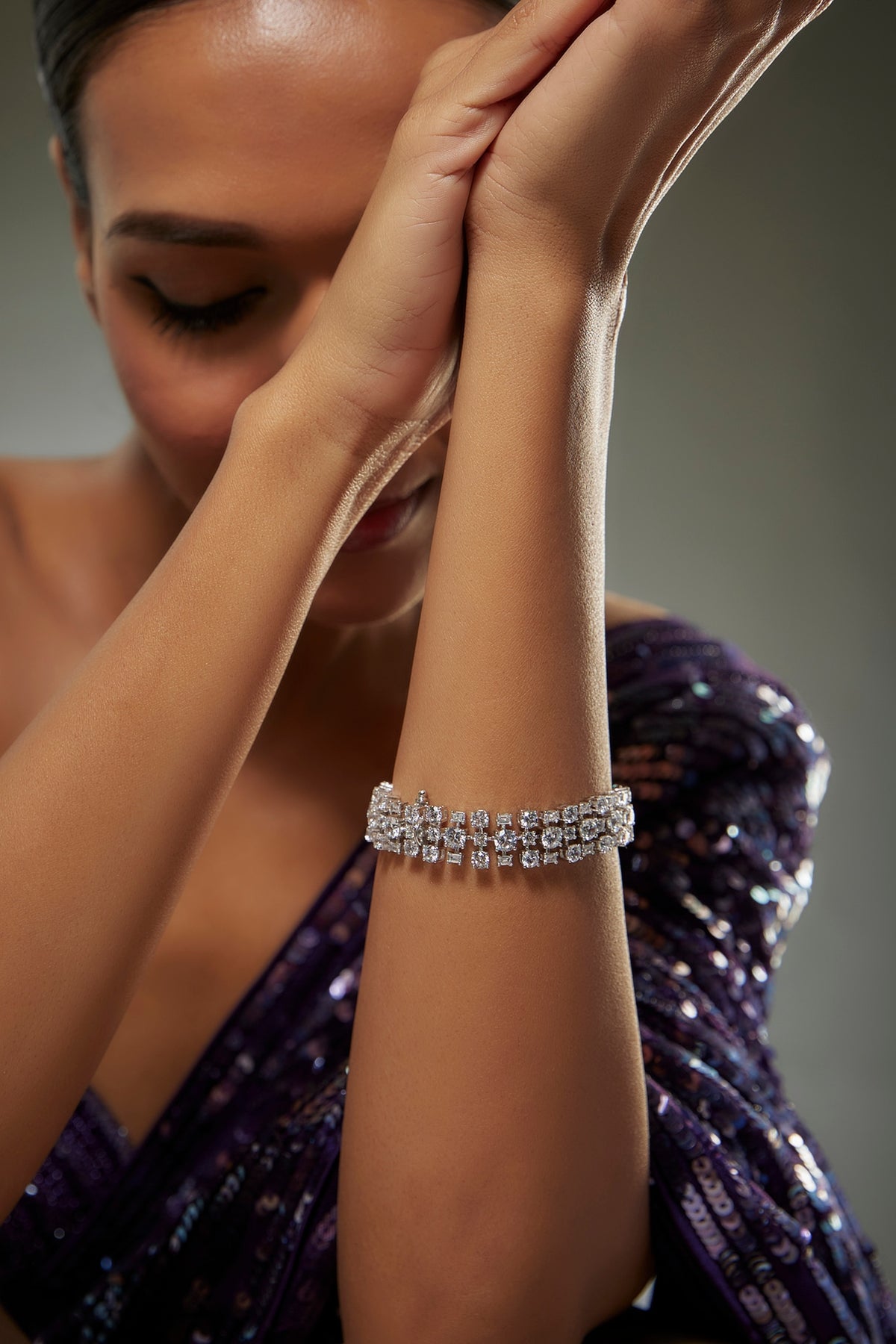 White Finish Swarovski Zircon Round Cut Bracelet In Sterling Silver