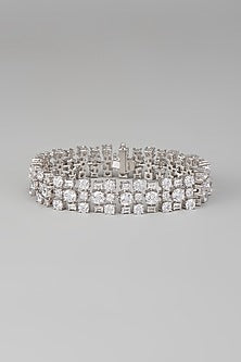 White Finish Swarovski Zircon Round Cut Bracelet In Sterling Silver
