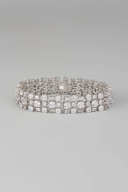 White Finish Swarovski Zircon Round Cut Bracelet In Sterling Silver