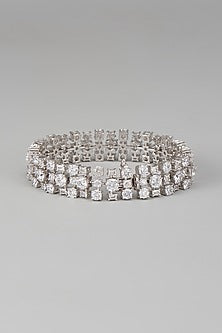 White Finish Swarovski Zircon Round Cut Bracelet In Sterling Silver