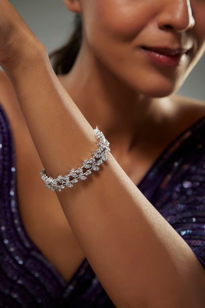 White Finish Swarovski Zircon Bracelet In Sterling Silver