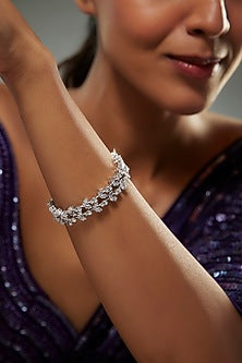 White Finish Swarovski Zircon Bracelet In Sterling Silver