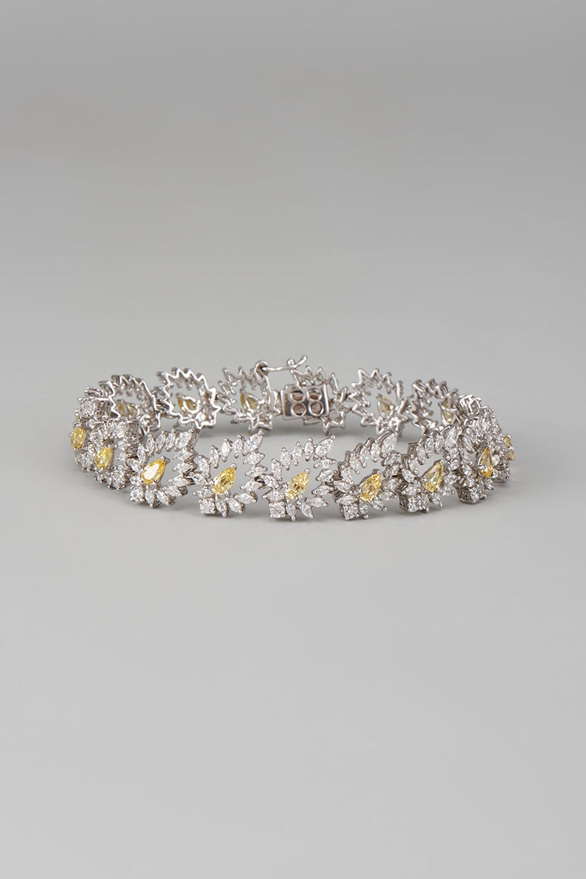 White Finish Swarovski Zircon Cuff Bracelet In Sterling Silver