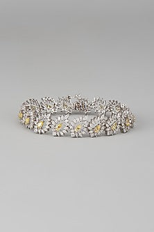 White Finish Swarovski Zircon Cuff Bracelet In Sterling Silver
