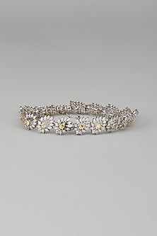 White Finish Swarovski Zircon Cuff Bracelet In Sterling Silver