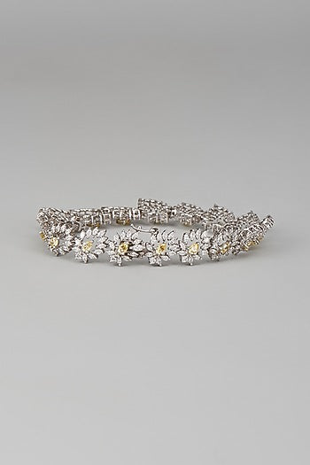 White Finish Swarovski Zircon Cuff Bracelet In Sterling Silver