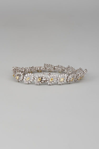 White Finish Swarovski Zircon Cuff Bracelet In Sterling Silver