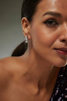 White Finish Swarovski Zircon Dangler Earrings In Sterling Silver