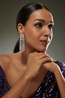 White Finish Swarovski Zircon Dangler Earrings In Sterling Silver