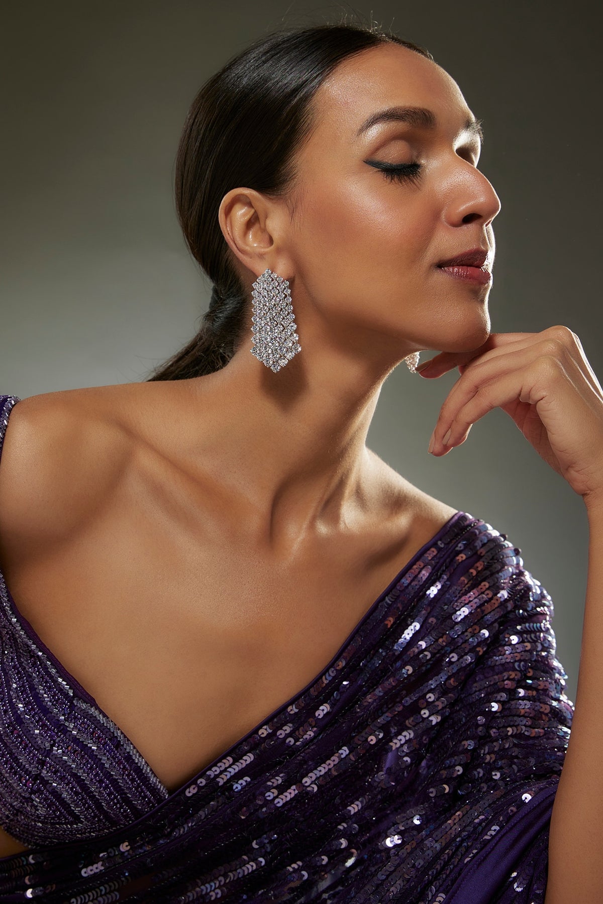 White Finish Swarovski Zircon Dangler Earrings In Sterling Silver