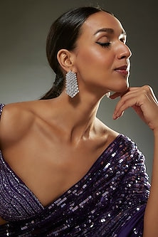 White Finish Swarovski Zircon Dangler Earrings In Sterling Silver