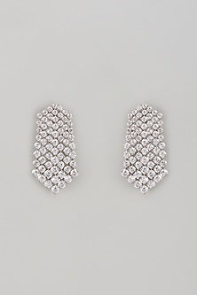 White Finish Swarovski Zircon Dangler Earrings In Sterling Silver