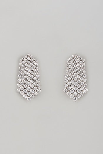 White Finish Swarovski Zircon Dangler Earrings In Sterling Silver