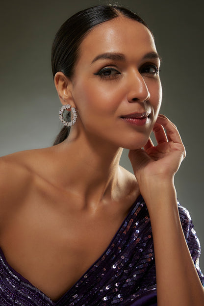 White Finish Swarovski Zircon Stud Earrings In Sterling Silver